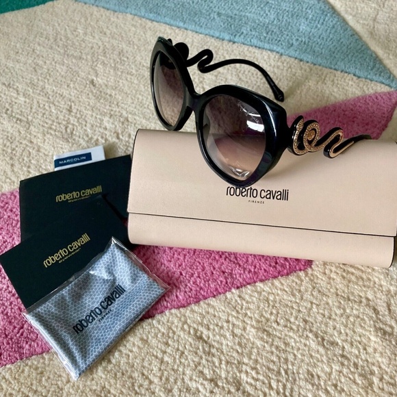 Roberto Cavalli Chianciano Oversized Black Crystal Snake Butterfly Sunglasses